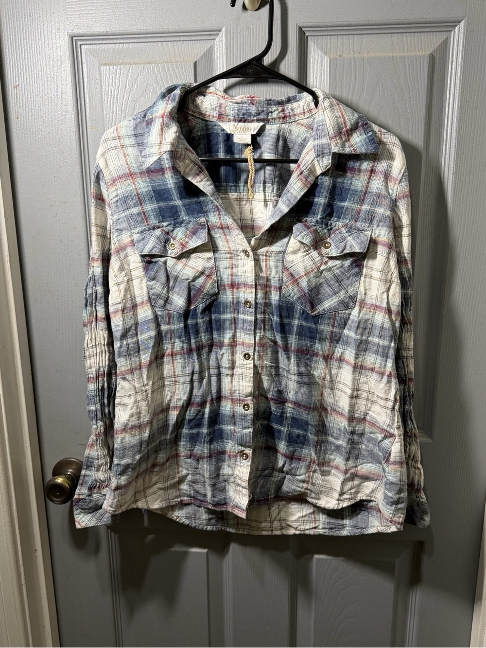 Natural Reflections Plaid Button-Up Jacket in Blue, White & Red